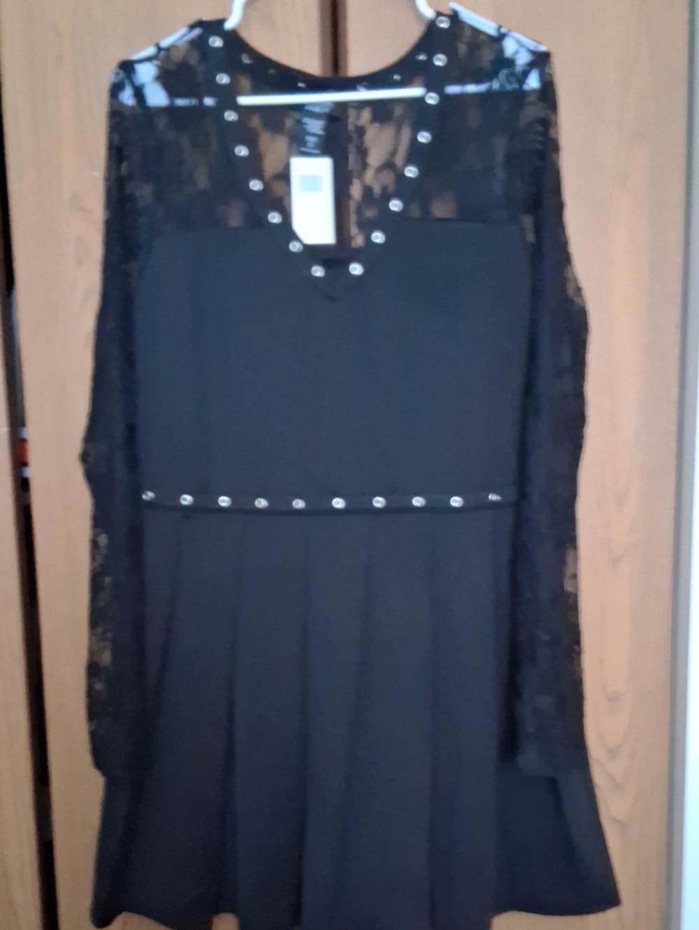 Cosmic Aura Black Lace Panel  Grommet Long Sleeve Mini Dress Hot Topic New XL